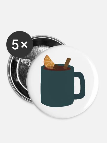 Glühweinbecher Illustration - Buttons mittel 32 mm (5er Pack) - Weiß