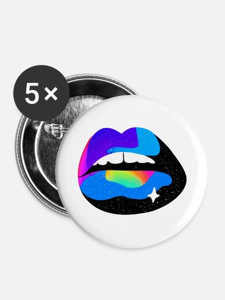 Kosmische Regenbogenlippen - Buttons mittel 32 mm (5er Pack) - Weiß