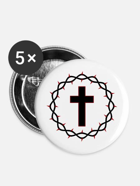 Kreuz und Dornenkrone - Buttons mittel 32 mm (5er Pack) - Weiß
