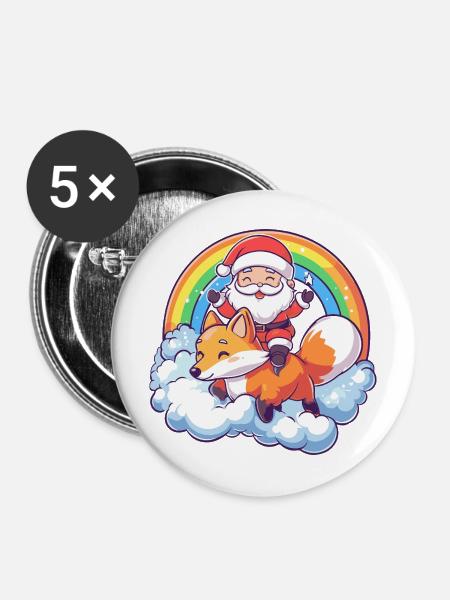 Fuchs Weihnachtsmann Weihnachten - Buttons mittel 32 mm (5er Pack) - Weiß