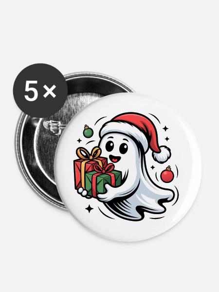 Weihnachtsgeist mit Geschenken Cartoon - Buttons mittel 32 mm (5er Pack) - Weiß