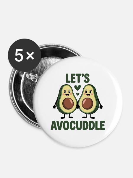 Let's Avocuddle – Lustiges Avocado Pärchen Design - Buttons mittel 32 mm (5er Pack) - Weiß