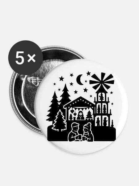 weihnachtsmarkt silhouette - Buttons mittel 32 mm (5er Pack) - Weiß