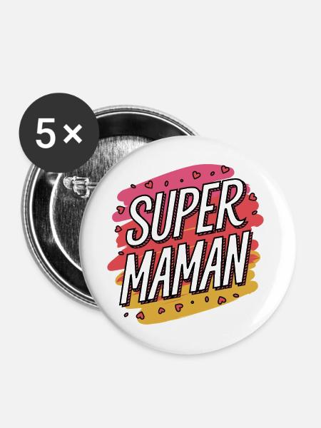 Super-Mama - Buttons mittel 32 mm (5er Pack) - Weiß