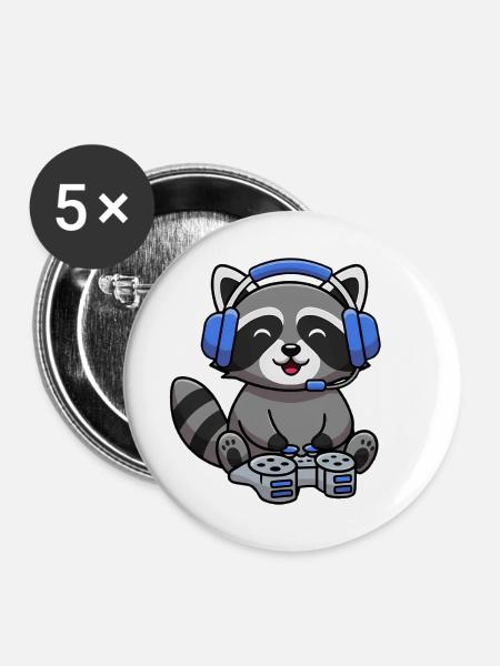 Waschbär beim Gamen - Buttons mittel 32 mm (5er Pack) - Weiß