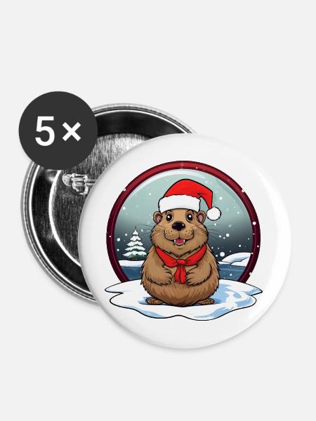 Biber Weihnachten - Buttons mittel 32 mm (5er Pack) - Weiß