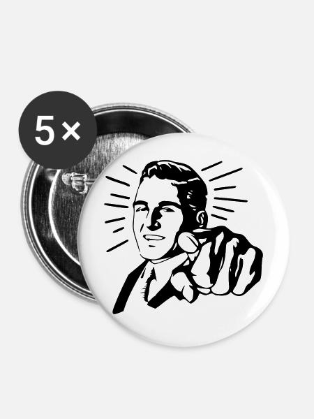 Zeigender Mann - Buttons mittel 32 mm (5er Pack) - Weiß