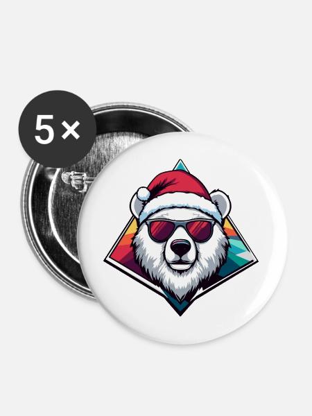 Polar Bär Santa - Buttons mittel 32 mm (5er Pack) - Weiß