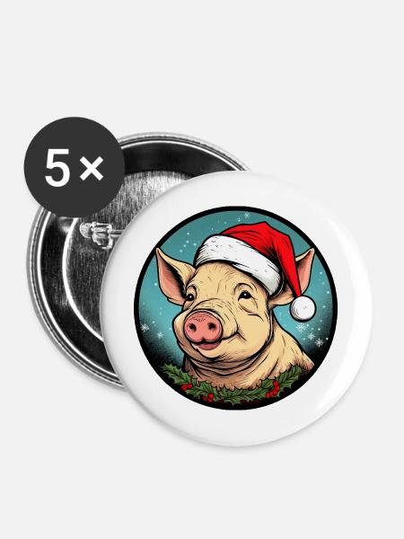 Ferkel Weihnachten - Buttons mittel 32 mm (5er Pack) - Weiß
