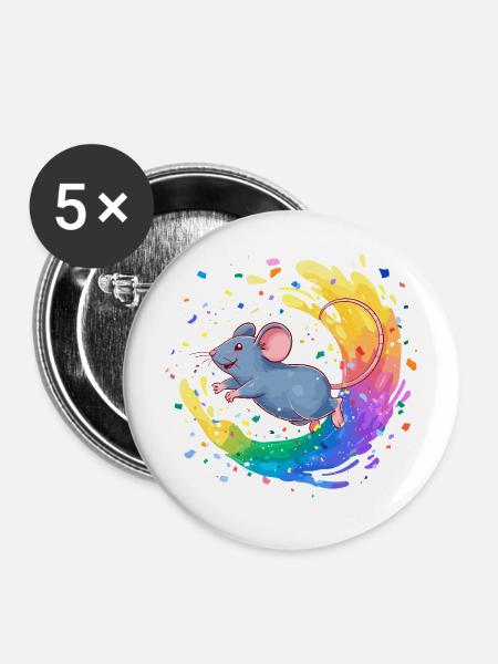 Bunte Maus im Farbwirbel - Buttons mittel 32 mm (5er Pack) - Weiß