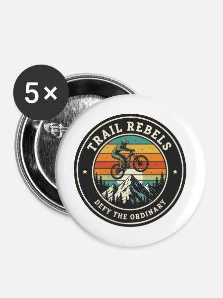 Trail Rebels Mountainbiker Retro - Buttons mittel 32 mm (5er Pack) - Weiß
