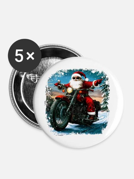 Motorradfahrer Weihnachten - Buttons mittel 32 mm (5er Pack) - Weiß