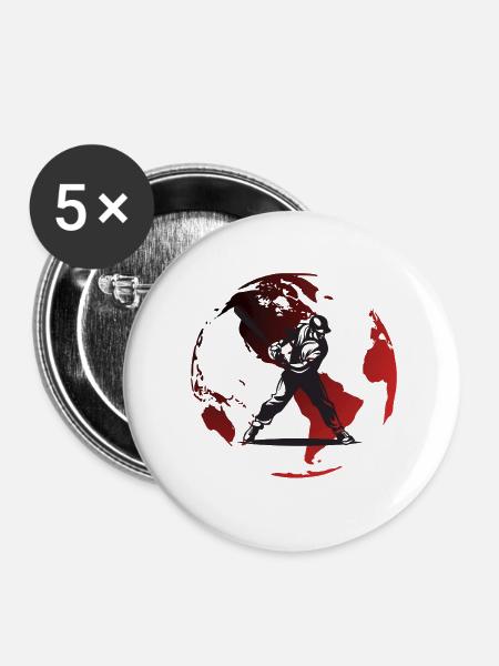 Red Globe Baseballspieler - Buttons mittel 32 mm (5er Pack) - Weiß