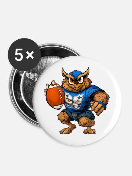Eulen Rugby - Buttons mittel 32 mm (5er Pack) - Weiß