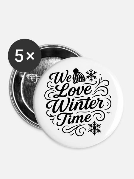 Wir Lieben Winter - Buttons mittel 32 mm (5er Pack) - Weiß