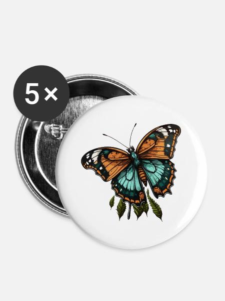 Orangener Teal-Schmetterling - Buttons mittel 32 mm (5er Pack) - Weiß