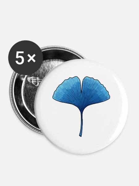Ginkgo Blau Blattsilhouette - Buttons mittel 32 mm (5er Pack) - Weiß