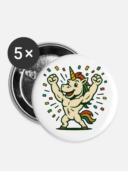 Feier starker Einhorn-Flexing-Partykunst - Buttons mittel 32 mm (5er Pack) - Weiß