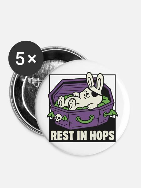 Rest in Hops Hoppel im Sarg - Buttons mittel 32 mm (5er Pack) - Weiß