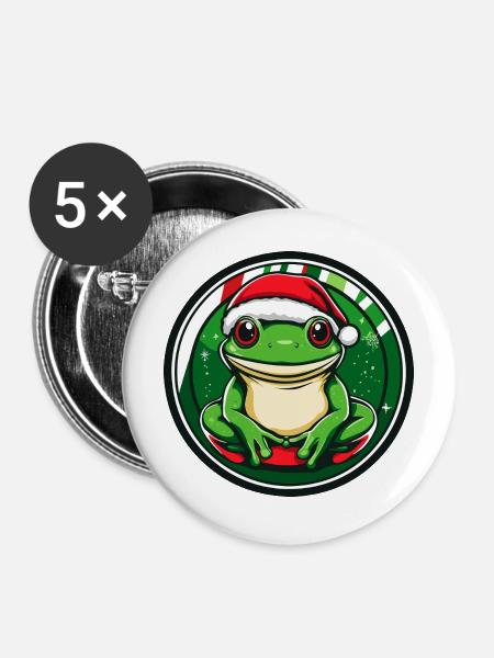 Frosch Weihnachten Comic - Buttons mittel 32 mm (5er Pack) - Weiß