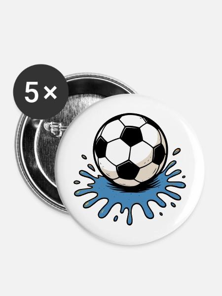 Spritzender Fußball - Buttons mittel 32 mm (5er Pack) - Weiß