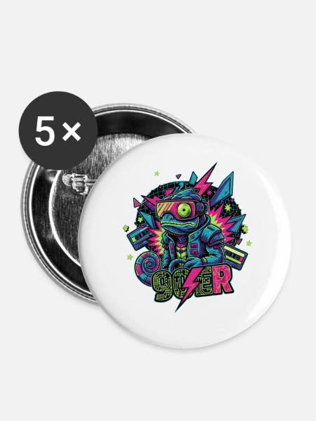 Neopunk Frosch - Buttons mittel 32 mm (5er Pack) - Weiß