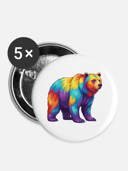 Bunte Bärenregenbogen-Pop-Art-Aquarell - Buttons mittel 32 mm (5er Pack) - Weiß