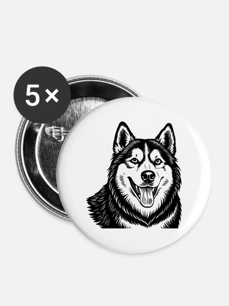 Sibirischer Husky - Buttons mittel 32 mm (5er Pack) - Weiß