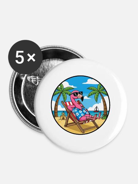Coole Flamingo-Strandurlaubs-Sommerstimmung - Buttons mittel 32 mm (5er Pack) - Weiß