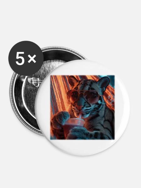 Chilliger Nebelparder Neon Hängematte Design - Buttons mittel 32 mm (5er Pack) - Weiß