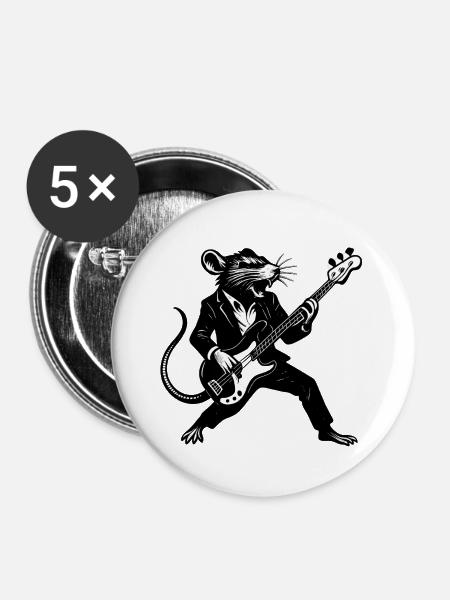 Bassrat im Anzug - Buttons mittel 32 mm (5er Pack) - Weiß