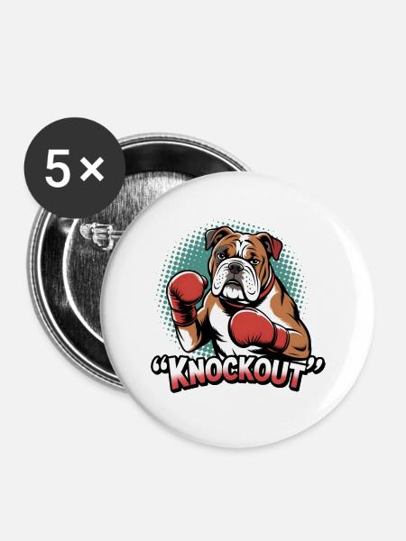 Knockout Boxer-Hund | Für echte Kämpfer! - Buttons mittel 32 mm (5er Pack) - Weiß