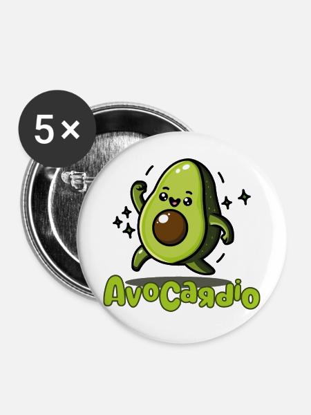 AvoCadío Avocado Cartoon - Buttons mittel 32 mm (5er Pack) - Weiß