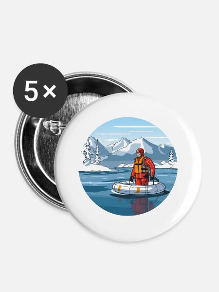 Alpine Rettungsfahrt im Eissee - Buttons mittel 32 mm (5er Pack) - Weiß