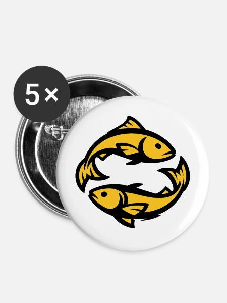 Fische-Tierkreis - Buttons mittel 32 mm (5er Pack) - Weiß