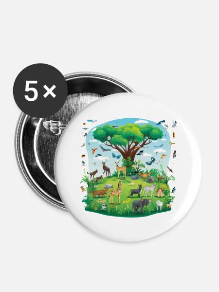Tierparadies unter dem Baum - Buttons mittel 32 mm (5er Pack) - Weiß