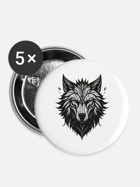 Nachtstilisierter Wolf - Buttons mittel 32 mm (5er Pack) - Weiß