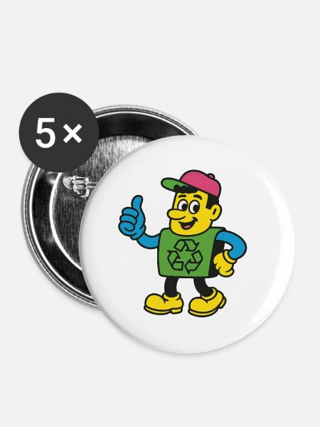 Recycle Hero Maskottchen-Tee - Buttons mittel 32 mm (5er Pack) - Weiß