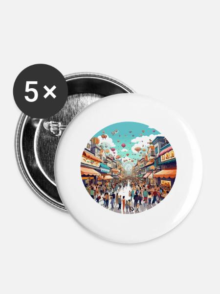 Ballonfest Straßenszene - Buttons mittel 32 mm (5er Pack) - Weiß
