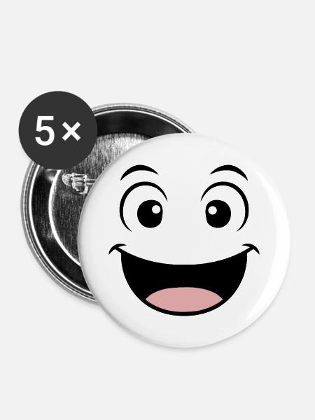 Gute Laune Gesicht - Buttons mittel 32 mm (5er Pack) - Weiß