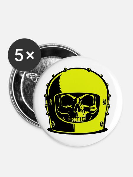 Skull Helm Popart - Buttons mittel 32 mm (5er Pack) - Weiß