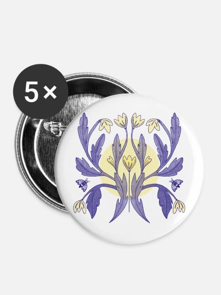 Blumenornament Sonnenschein - Buttons mittel 32 mm (5er Pack) - Weiß
