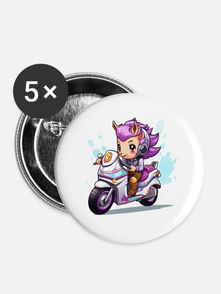 Chibi Motorradheldin - Buttons mittel 32 mm (5er Pack) - Weiß