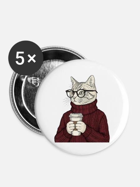 Sophisticated Coffee Cat - Buttons mittel 32 mm (5er Pack) - Weiß