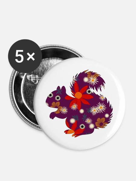 Blumen Eichhörnchen Muster - Buttons mittel 32 mm (5er Pack) - Weiß