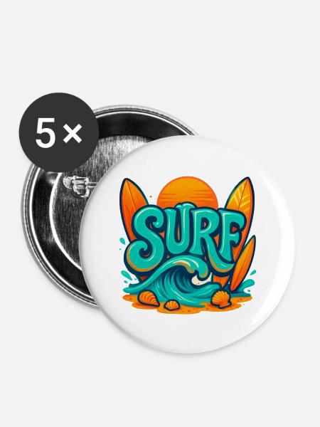 Sunset Surf Wortkunst - Buttons mittel 32 mm (5er Pack) - Weiß