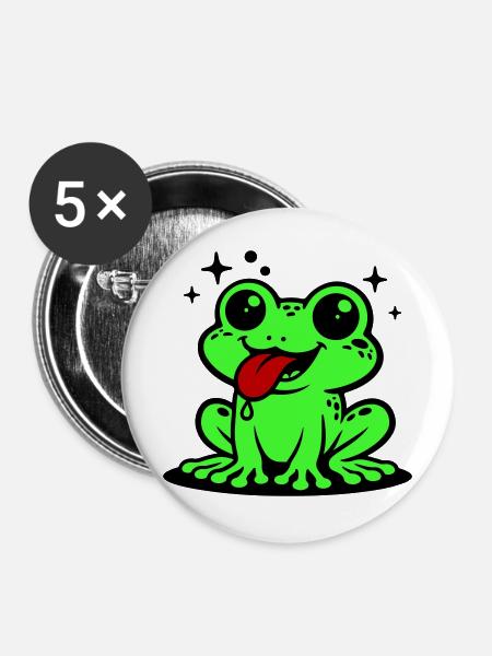 Kröte Comic Frosch - Buttons mittel 32 mm (5er Pack) - Weiß