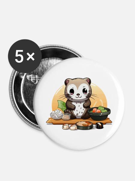 Otter Sushi Fest - Buttons mittel 32 mm (5er Pack) - Weiß