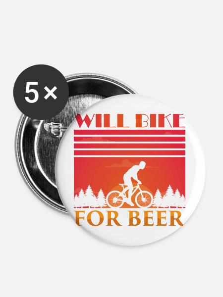 Fahradfahrer Bier Spruch Radtour Biertrinker - Buttons mittel 32 mm (5er Pack) - Weiß