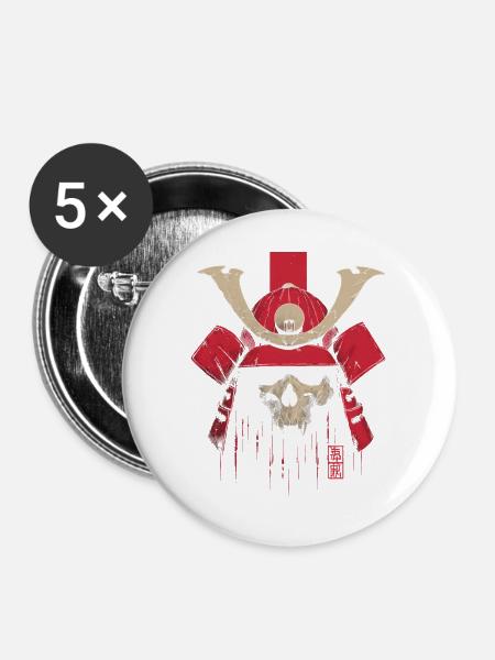 Blutroter Samurai Schädel - Buttons mittel 32 mm (5er Pack) - Weiß